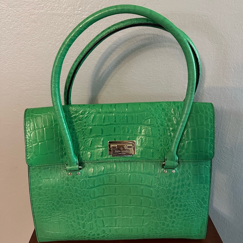 Kate Spade Vibrant Green Croc-Embossed Satchel
